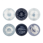 Тарелка  десертная Ассорти с разным рисунком синий  набор 6 ШТ.., LES DEPAREILLEES BLEU, диаметр 12,8 см см, GIEN