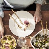 Набор столовых прибров 24 предмета, FUSE MARTELE HAMMERED gold pvd, глянец, золотой, DEGRENNE, арт.237160